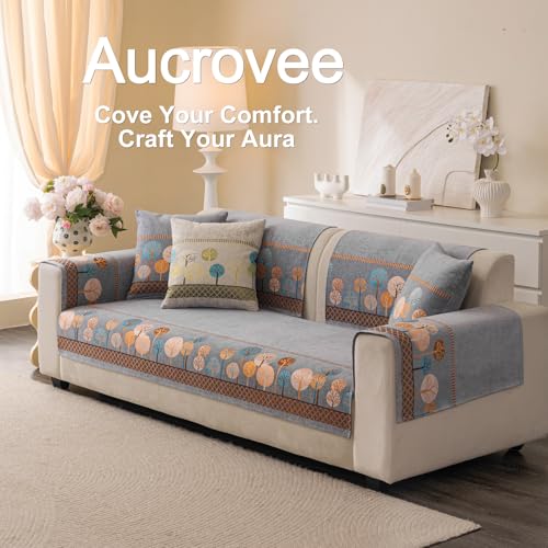 Aucrovee Chenille Boho Jacquard Couch Cover, Washable Sectional Sofa Covers for 3 Cushion Couch Sofa L Sharped Sofa, Non Slip Furniture Protector Slipcover (1 PCS 36"x82" Grey) - Image 3