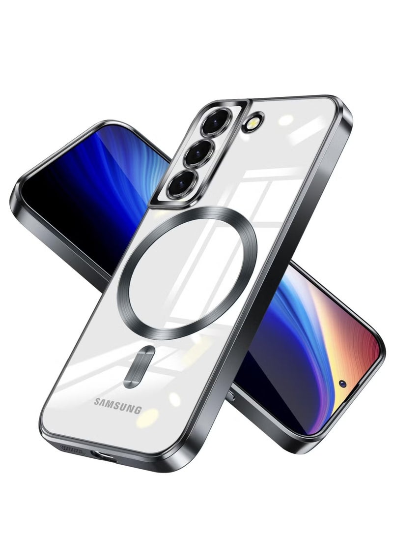 Electroplated Case For Samsung Galaxy S22 Plus Camera Lens Full Protection Compatible with MagSafe Wireless Charging, Shockproof Soft TPU Phone Magnetic Cover (Black) - Image 1