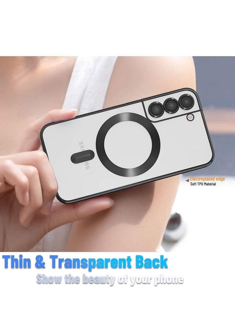 Electroplated Case For Samsung Galaxy S22 Plus Camera Lens Full Protection Compatible with MagSafe Wireless Charging, Shockproof Soft TPU Phone Magnetic Cover (Black) - Image 2
