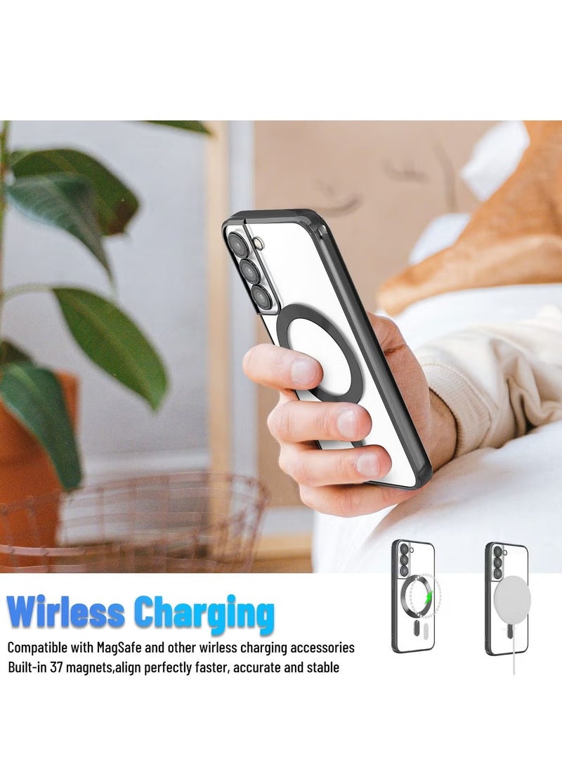 Electroplated Case For Samsung Galaxy S22 Plus Camera Lens Full Protection Compatible with MagSafe Wireless Charging, Shockproof Soft TPU Phone Magnetic Cover (Black) - Image 5