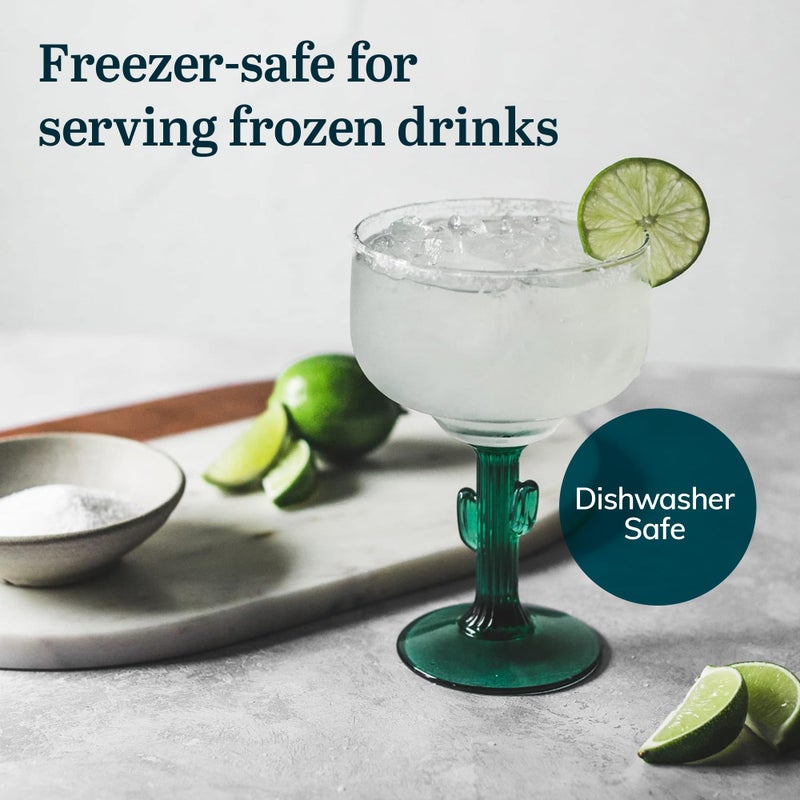 Libbey Cactus Margarita Glasses Set of 4, Durable Green Stemmed Cocktail Glasses, Lead-Free Cactus Glassware, Unique Plant Themed Frozen Margarita Glasses, 16-Ounce - Image 5