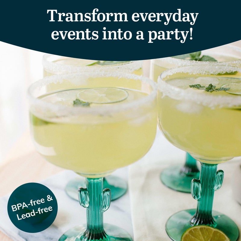 Libbey Cactus Margarita Glasses Set of 4, Durable Green Stemmed Cocktail Glasses, Lead-Free Cactus Glassware, Unique Plant Themed Frozen Margarita Glasses, 16-Ounce - Image 2