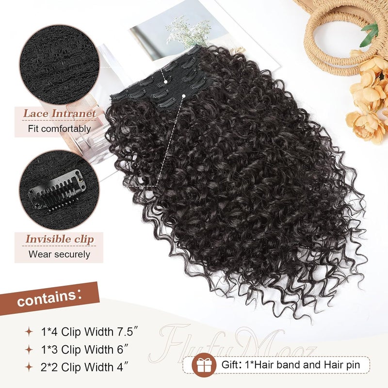 Flufymooz Clip in Hair Extensions, 4PC 100％ Pure Protein Silk Hair Extensions Long Soft Natural Hairpiece 20 Inch Curly Hair Extension for Women (Dark Chocolate Brown) - Image 4