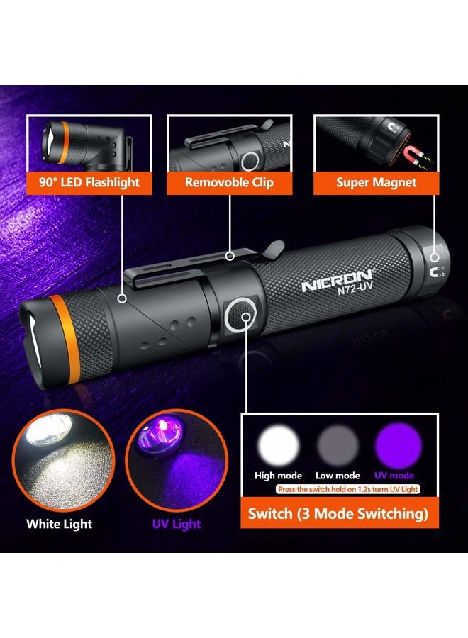 NICRON UV Flashlight, N72-UV 800LM White Light, Freely Switch Between White Light and UV Light Detector for Dog Urine, Wet Stains Bed Bugs,Camping, Outdoor,Maintain (18650/AAA Not Included) - Image 3