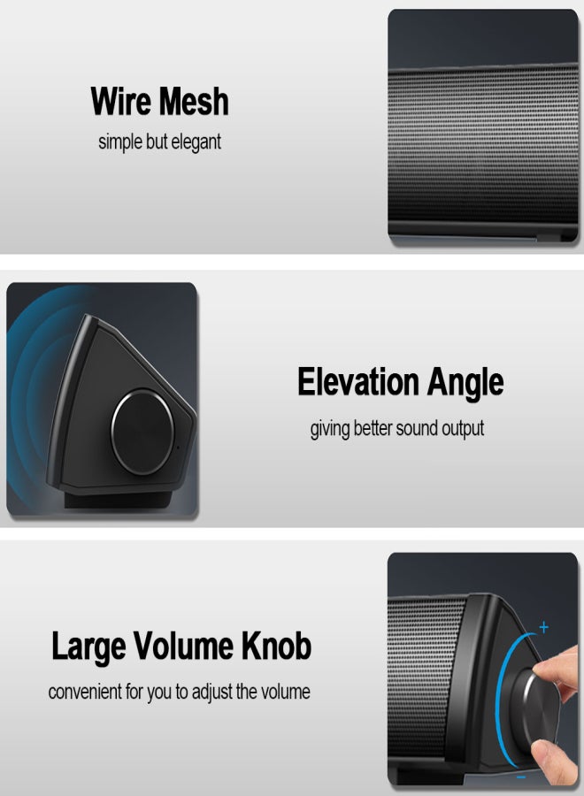 SADA V105 Speaker Bar Computer Speakers Wired Computer Sound Bar Stereo USB Powered Mini Long Soundbar Speaker with HiFi Sound Rich Bass for TV PC Cellphone Tablets Desktop Laptop - Image 5