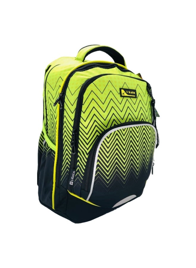 i-kola Green Black 18" School Bag | School Backpack For Teenagers | 3 Compartments | PVC Material | School Bags | Backpack For School | School Bag For Boys School | Bag For Girls (I-70017 18BP) - Image 1