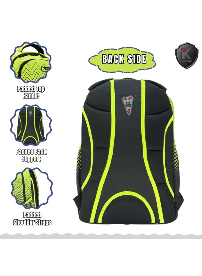 i-kola Green Black 18" School Bag | School Backpack For Teenagers | 3 Compartments | PVC Material | School Bags | Backpack For School | School Bag For Boys School | Bag For Girls (I-70017 18BP) - Image 3