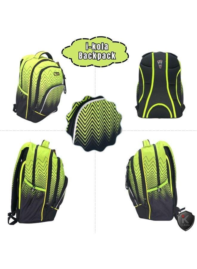 i-kola Green Black 18" School Bag | School Backpack For Teenagers | 3 Compartments | PVC Material | School Bags | Backpack For School | School Bag For Boys School | Bag For Girls (I-70017 18BP) - Image 4