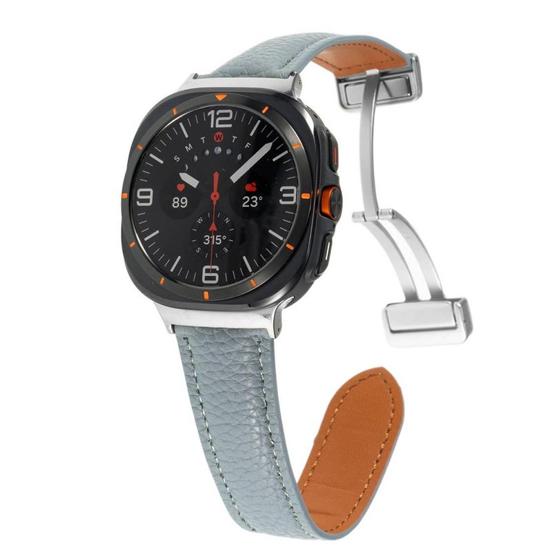 AD Blue Classic Leather Strap Smartwatch Band Compatible with Samsung Galaxy Watch Ultra with Adjustable Fit Replacement Strap for Daily Wear - Image 1
