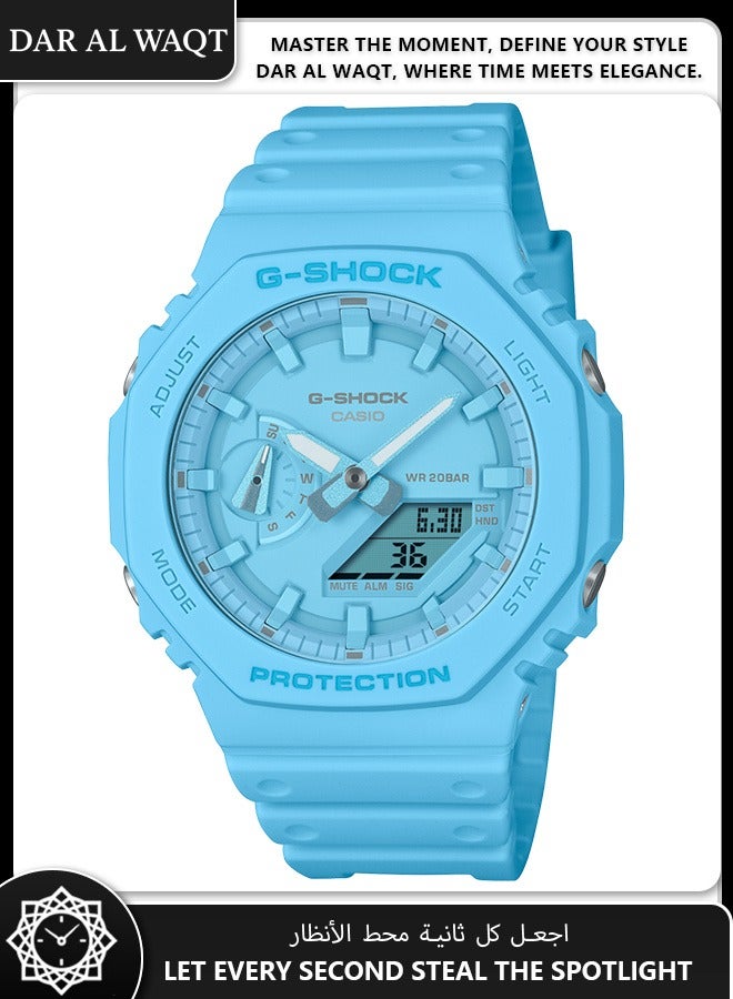 Casio G-Shock GA-2100-2A2 Men's Watch - Monochromatic Turquoise Design, Octagonal Carbon Core Case, Shock Resistant, 200M Water Resistant - Image 1