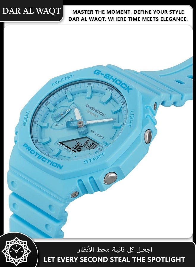 Casio G-Shock GA-2100-2A2 Men's Watch - Monochromatic Turquoise Design, Octagonal Carbon Core Case, Shock Resistant, 200M Water Resistant - Image 3