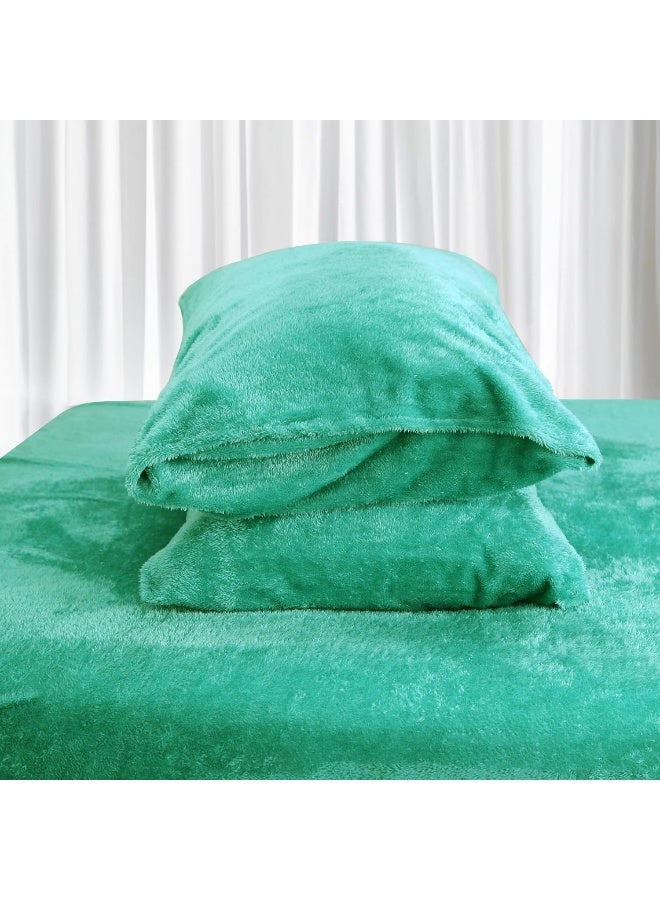 JIHAZ Teddy Velvet Bed Sheet Set-Deep Pocket Furry Fleece Fitted Sheet and 2 Piece Ultra Soft Standard Size Pillowcases (Green, King) - Image 5