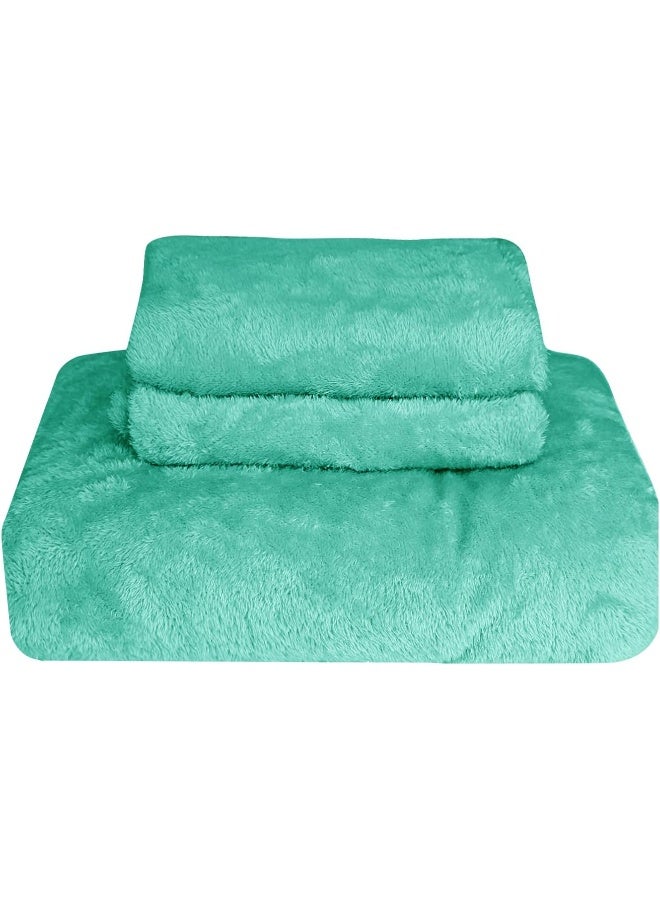 JIHAZ Teddy Velvet Bed Sheet Set-Deep Pocket Furry Fleece Fitted Sheet and 2 Piece Ultra Soft Standard Size Pillowcases (Green, King) - Image 2