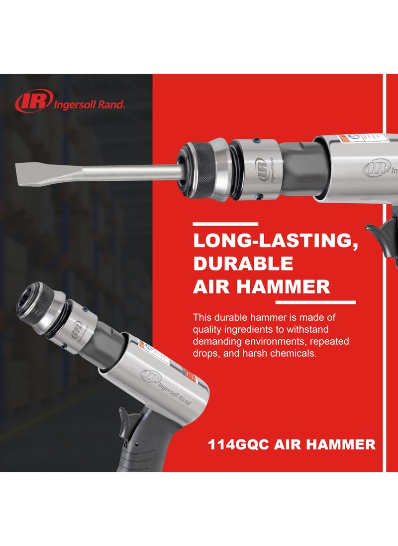 INGERSOLL-RAND Ingersoll Rand 114GQC Air Hammer - 3 PC Chisel Set with Tapered Punch, Panel Cutter, Flat Chisel, 2-5/8 Inch stroke, 3500 BPM, Lightweight, Compact, Gray  - Image 2