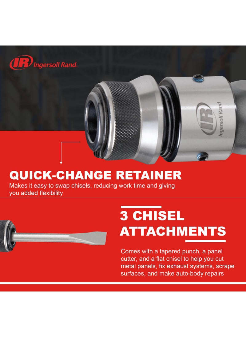 INGERSOLL-RAND Ingersoll Rand 114GQC Air Hammer - 3 PC Chisel Set with Tapered Punch, Panel Cutter, Flat Chisel, 2-5/8 Inch stroke, 3500 BPM, Lightweight, Compact, Gray  - Image 3