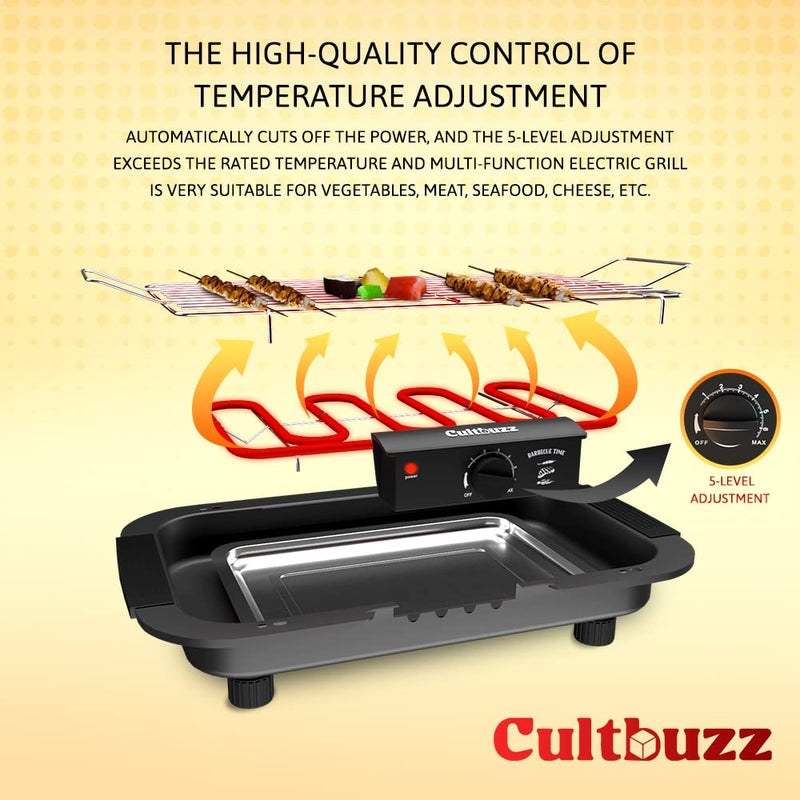 Cultbuzz 2000 Watt Electric Barbecue Grill Smokeless Portable Adjustable Temperature Control Indoor and Outdoor barbeque grill for home Removable Water Filled Drip Tray (Grill) - Image 3