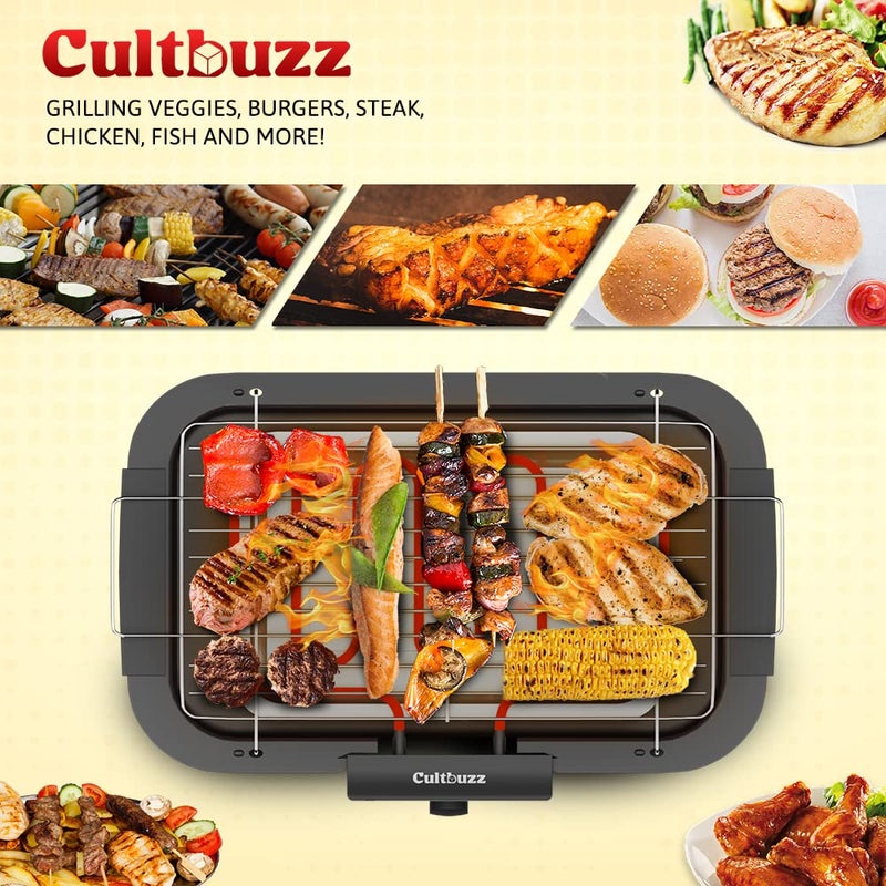 Cultbuzz 2000 Watt Electric Barbecue Grill Smokeless Portable Adjustable Temperature Control Indoor and Outdoor barbeque grill for home Removable Water Filled Drip Tray (Grill) - Image 5