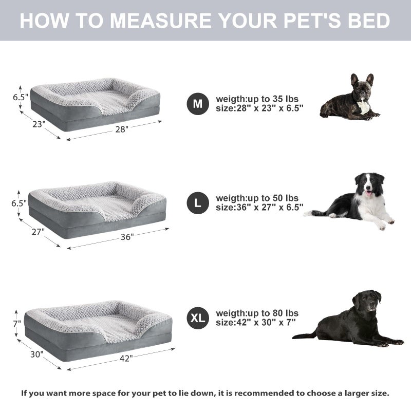 LEXTRO Orthopedic Dog Beds for Large Dogs,Waterproof Dog Bed, Egg Crate Foam Bed for Large Dogs, Big Pet Bed with Washable Removable Waterproof Pillow Cover and Anti-Slip Bottom, Grey - Image 4