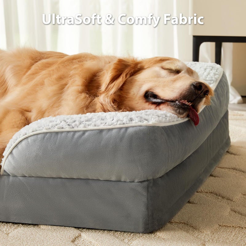 LEXTRO Orthopedic Dog Beds for Large Dogs,Waterproof Dog Bed, Egg Crate Foam Bed for Large Dogs, Big Pet Bed with Washable Removable Waterproof Pillow Cover and Anti-Slip Bottom, Grey - Image 2