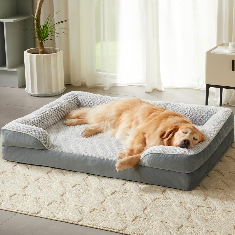 LEXTRO Orthopedic Dog Beds for Large Dogs,Waterproof Dog Bed, Egg Crate Foam Bed for Large Dogs, Big Pet Bed with Washable Removable Waterproof Pillow Cover and Anti-Slip Bottom, Grey - Image 1