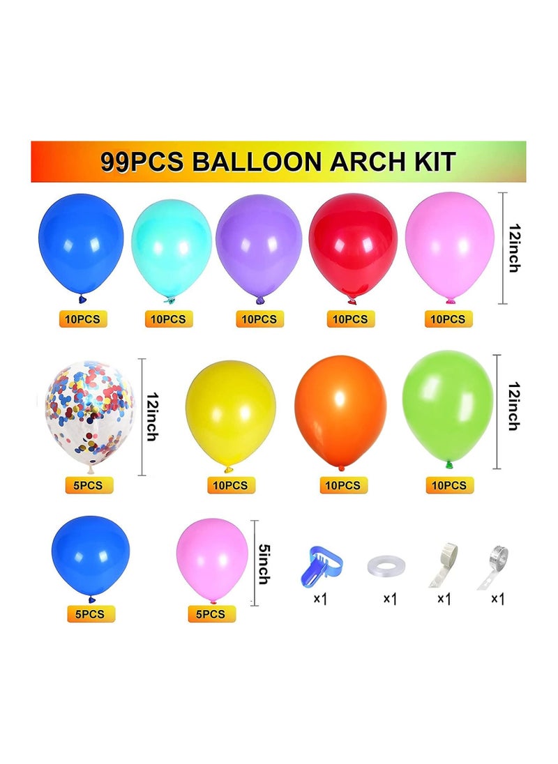 JOLLITY LLC - Balloons Arch Kit Multicolor Blue Red Yellow Purple Green Orange Latex for Birthday Decoration Party Supplies Wedding Anniversary Baby Shower Carnival and Circus Theme (99 pcs) - Image 1