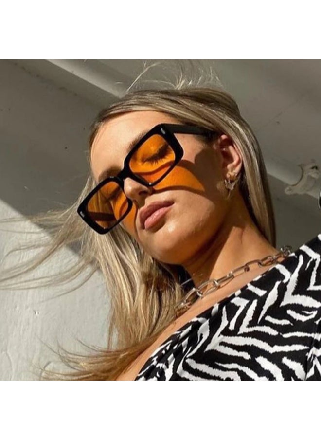 Generic - Square Sunglasses Women 2022 Luxury Brand Shades for Women Vintage Orange Punk Gafas De Sol Hombre Lentes De Sol Mujer-Lenses Color:RedGray-Frame Color:As picture - Image 1
