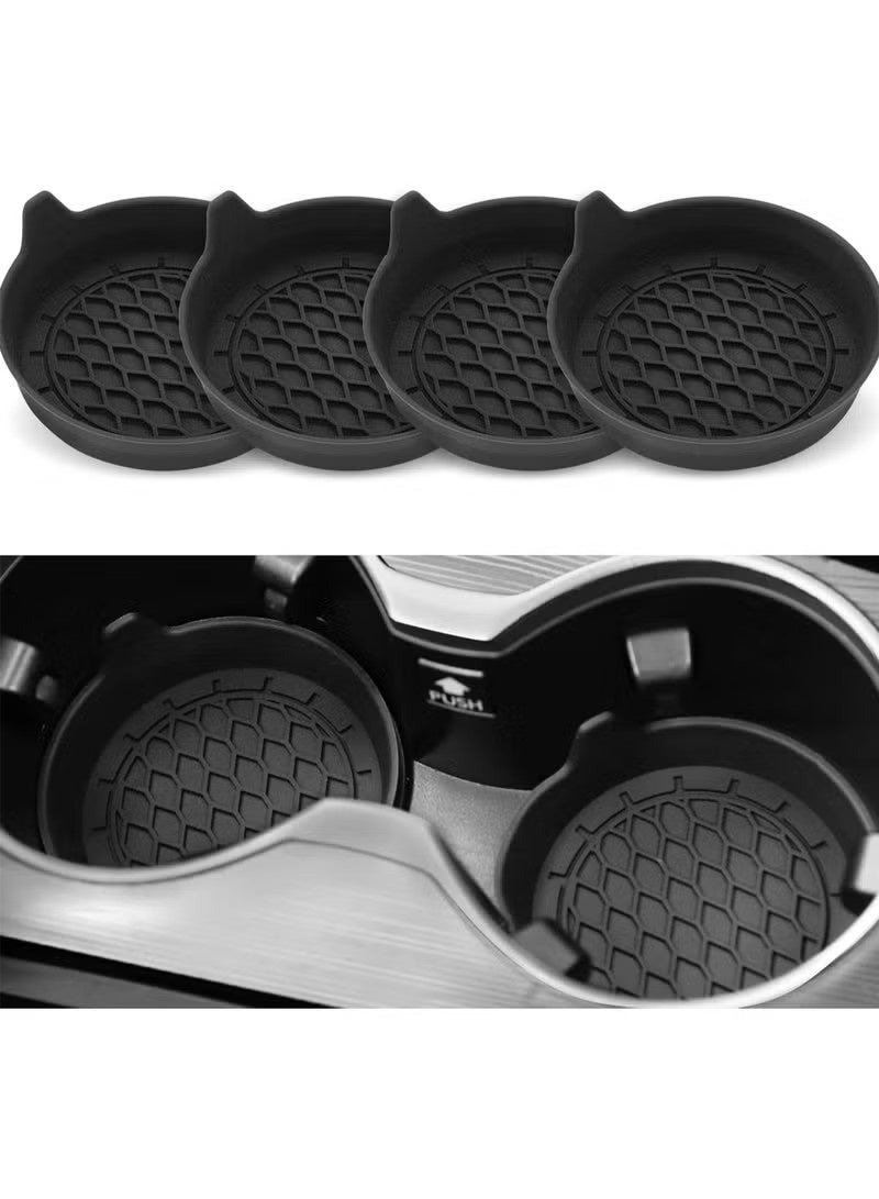 حامل أكواب السيارة، حامل أكواب من السيليكون، حامل أكواب عالمي غير قابل للانزلاق، ملحقات داخلية للسيارة للنساء والرجال، مجموعات داخلية، عبوة من 4 قطع باللون الأسود - Image 1