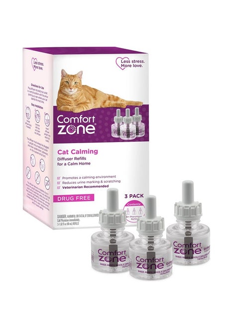 Comfort Zone 3 Pack Cat Calming Diffuser Refills; 30-Day Refills; Pheromones Help Cat Anxiety
