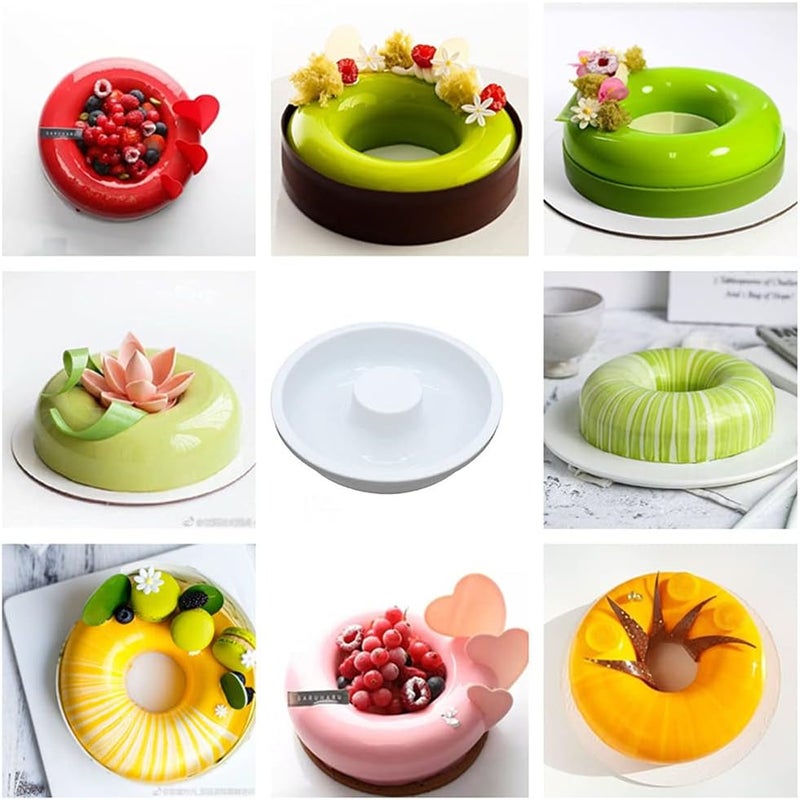 Dodxiaobeul 7 Inch Silicone Baking Molds,Fluted Tube Cake Pans,Round Shape Non Stick Molds,Silicone Oven Safe Chocolate Mousse Dessert Baking Pan for jello, Doughnut Donut Brownie -White - Image 2