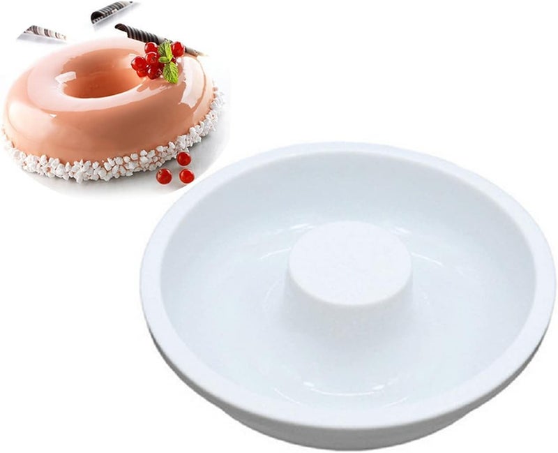 Dodxiaobeul 7 Inch Silicone Baking Molds,Fluted Tube Cake Pans,Round Shape Non Stick Molds,Silicone Oven Safe Chocolate Mousse Dessert Baking Pan for jello, Doughnut Donut Brownie -White - Image 1