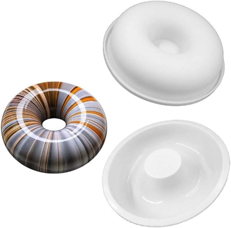 Dodxiaobeul 7 Inch Silicone Baking Molds,Fluted Tube Cake Pans,Round Shape Non Stick Molds,Silicone Oven Safe Chocolate Mousse Dessert Baking Pan for jello, Doughnut Donut Brownie -White - Image 4