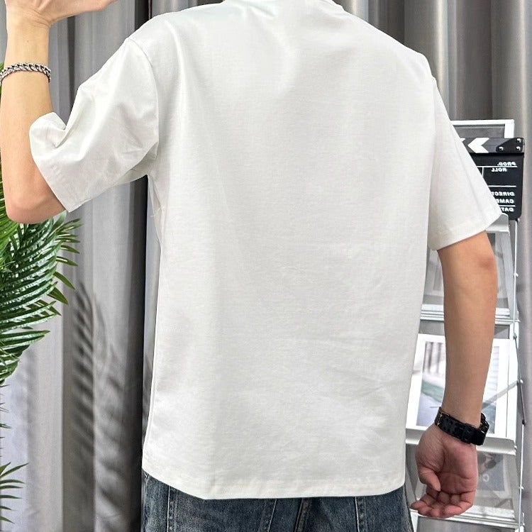 Short-Sleeved T-Shirt Men'S Fashionable Brand Handsome Korean-Style Slim-Fit Pure Cotton Cyber Popular Duffian Handsome Printed Young Man T-Shirt - Image 5