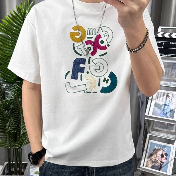 Short-Sleeved T-Shirt Men'S Fashionable Brand Handsome Korean-Style Slim-Fit Pure Cotton Cyber Popular Duffian Handsome Printed Young Man T-Shirt - Image 2