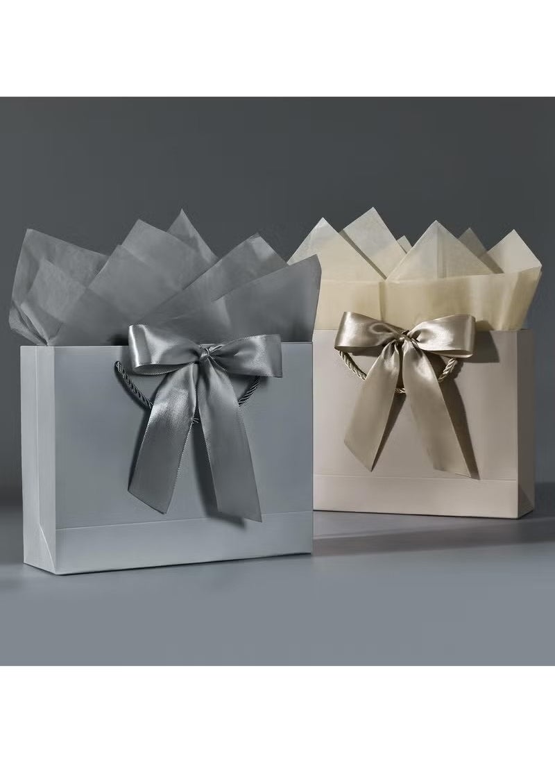 أخبار 2pcs لون الشمبانيا أكياس هدايا كبيرة ، حقائب ورقية مع شريط ، بطاقات المعايدة وورق الأنسجة ، أكياس الحفلات المحمولة مع مقابض ، حقائب هدايا عيد ميلاد ، حقائب حاضرة لحفل الزفاف ، حقائب لوازم الحفلات: 32 سم*25 سم*11 سم  - Image 4