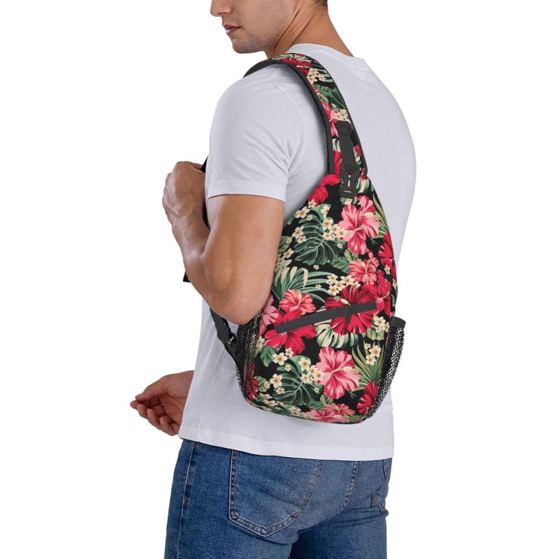 Betyiwling Hawaiian Hibiscus Flowers Sling Backpack Unisex Crossbody Chest Bag Shoulder Chest Bag For Women Men Hiking Travel - Image 3