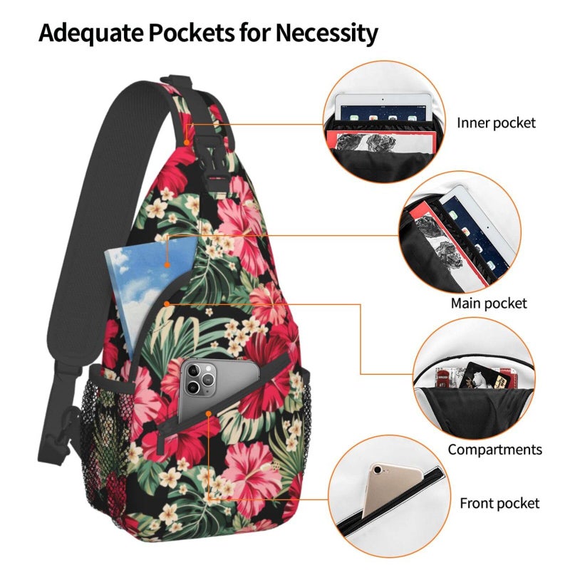 Betyiwling Hawaiian Hibiscus Flowers Sling Backpack Unisex Crossbody Chest Bag Shoulder Chest Bag For Women Men Hiking Travel - Image 4
