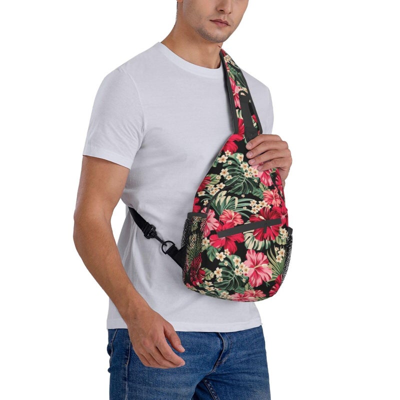 Betyiwling Hawaiian Hibiscus Flowers Sling Backpack Unisex Crossbody Chest Bag Shoulder Chest Bag For Women Men Hiking Travel - Image 2