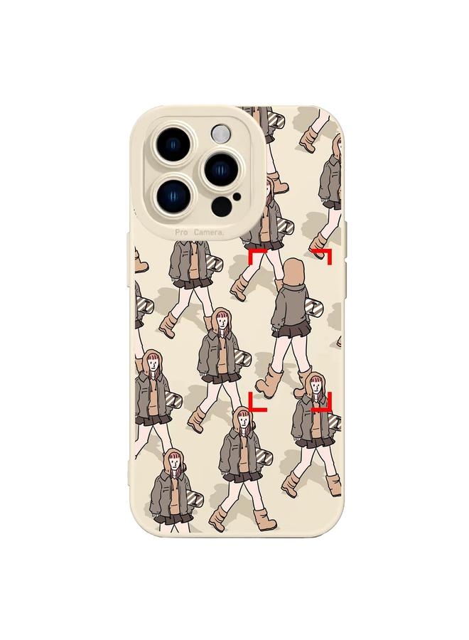 اس-توب جراب لهاتف iPhone 15 Pro مصنوع من السيليكون السائل بنمط المشاة - Image 1