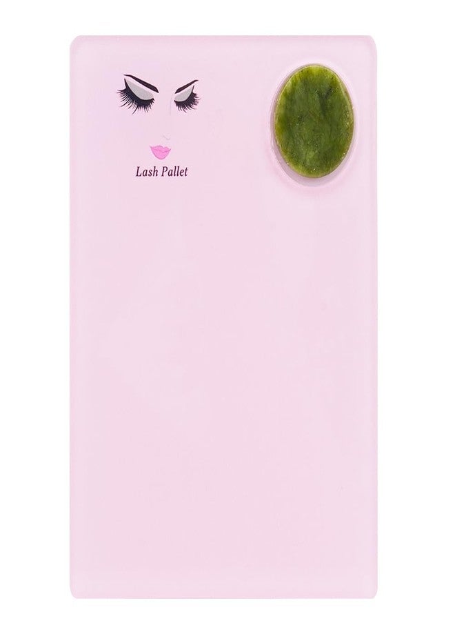 Mekupeu Eyelash Extension Pallet Holder Sets -2 in 1 Acrylic Eyelash Extension Pallet + Round Jade Stone Set Eyelash Grafting Tool Pad Lash Tray Gasket (Pink) - Image 1