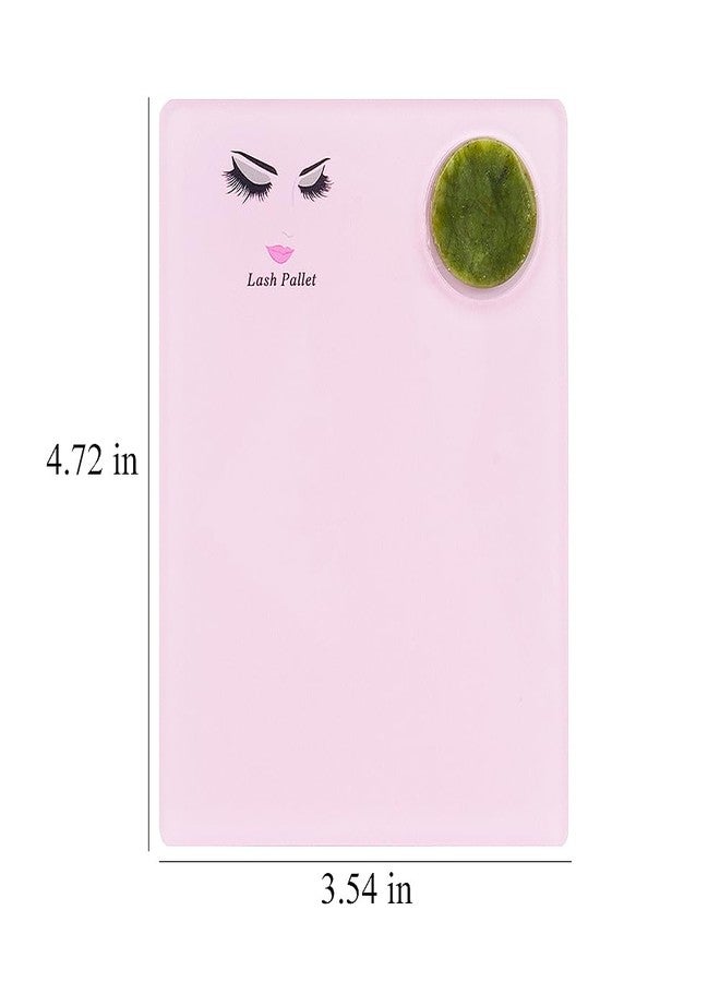 Mekupeu Eyelash Extension Pallet Holder Sets -2 in 1 Acrylic Eyelash Extension Pallet + Round Jade Stone Set Eyelash Grafting Tool Pad Lash Tray Gasket (Pink) - Image 2