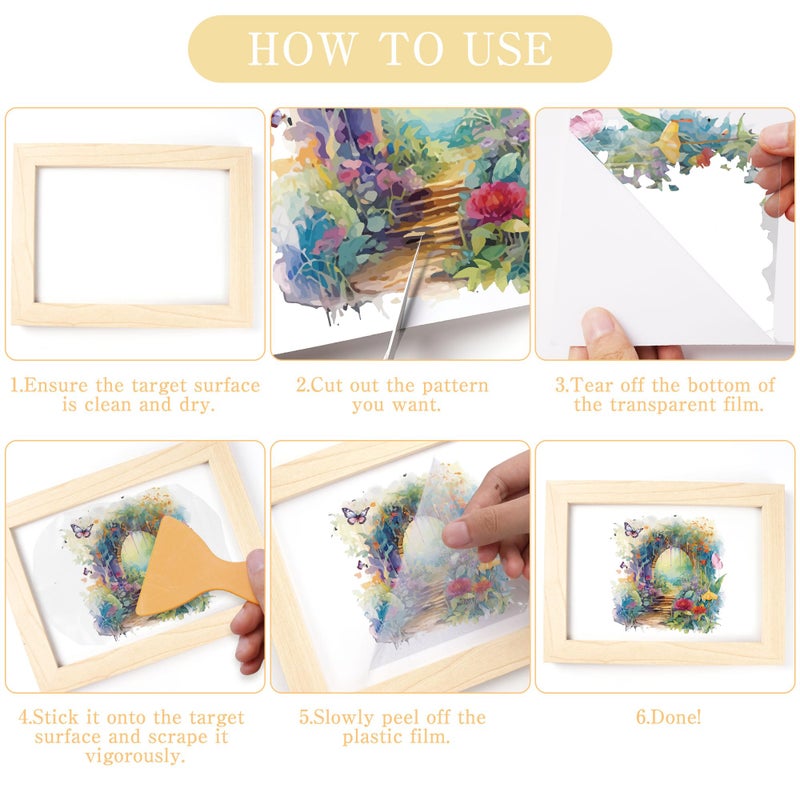 EoBeCy Fairy Garden Rub On Transfer For Crafts: 16 Pcs Secret Garden Flower Rub On Transfers For Furniture Watercolor Floral Transfer Sticker Decals Diy Crafts For Glass Wood Wall Home Decor Waterproof - Image 4