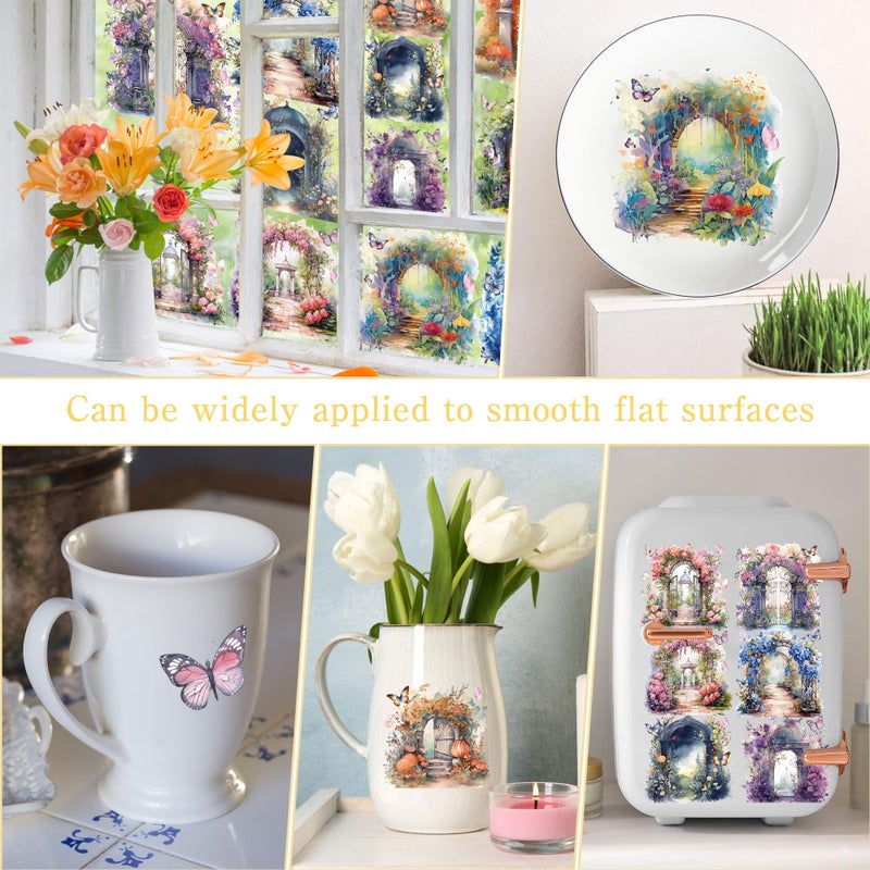 EoBeCy Fairy Garden Rub On Transfer For Crafts: 16 Pcs Secret Garden Flower Rub On Transfers For Furniture Watercolor Floral Transfer Sticker Decals Diy Crafts For Glass Wood Wall Home Decor Waterproof - Image 5