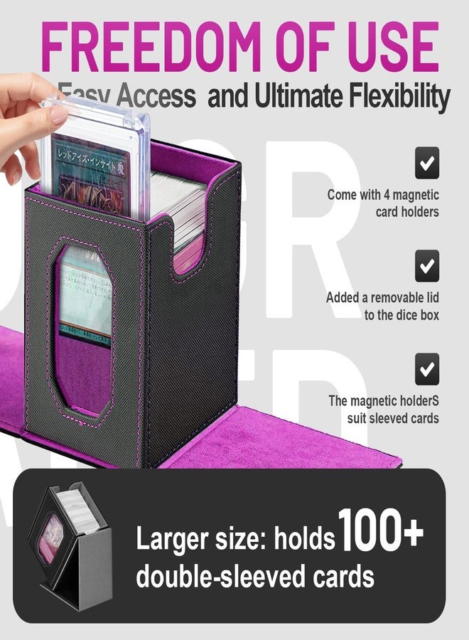 Solisifime Card Deck Box with Commander for MTG, 5 In 1 Trading Card Storage Box for TCG Magic Game Sport, Fits 400 Double Sleeved with Strong Magnet, Removable (Black & Purple) - Image 4