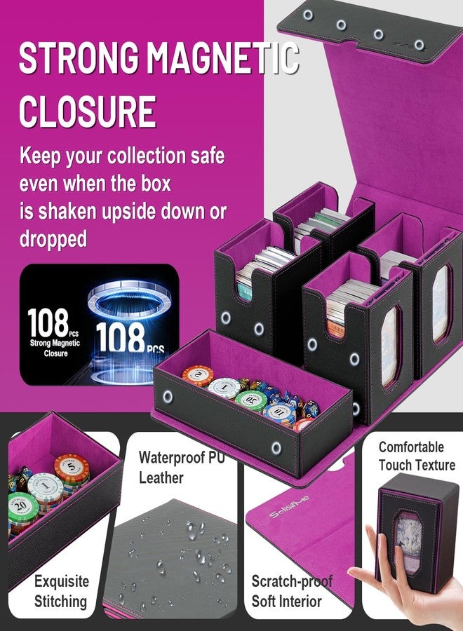 Solisifime Card Deck Box with Commander for MTG, 5 In 1 Trading Card Storage Box for TCG Magic Game Sport, Fits 400 Double Sleeved with Strong Magnet, Removable (Black & Purple) - Image 5