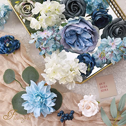 Floweroyal Artificial Flowers Combo Dusty Blue Flowers Mix Silk Flowers Dahlia Roses with Stems for DIY Wedding Bridal Bouquets, Baby Shower, Floral Arrangement, Table Centerpieces, Home Decorations. - Image 2