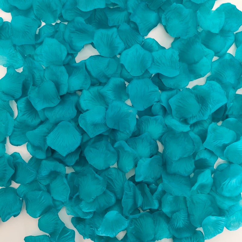 ATFL 0.9 Pound Turquoise Rose Petals for Wedding  5000 Pcs Turquoise Faux Silk Rose Petals for Romantic Night for Her Set 2.3''Teal Turquoise Blue Artificial Fake Flower Petals for Decorations - Image 1