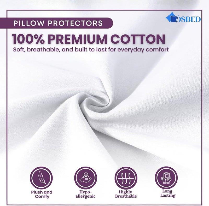 OSBED Cotton Pillow Protectors - Breathable 100% Cotton Zippered Covers, Pack of 4 - Image 5