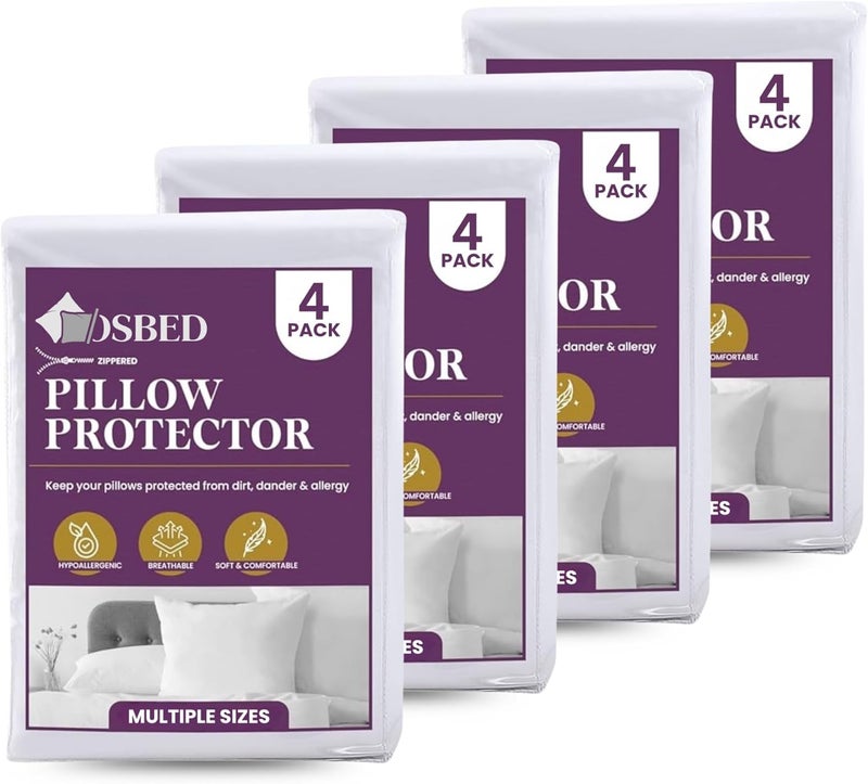 OSBED Cotton Pillow Protectors - Breathable 100% Cotton Zippered Covers, Pack of 4 - Image 1