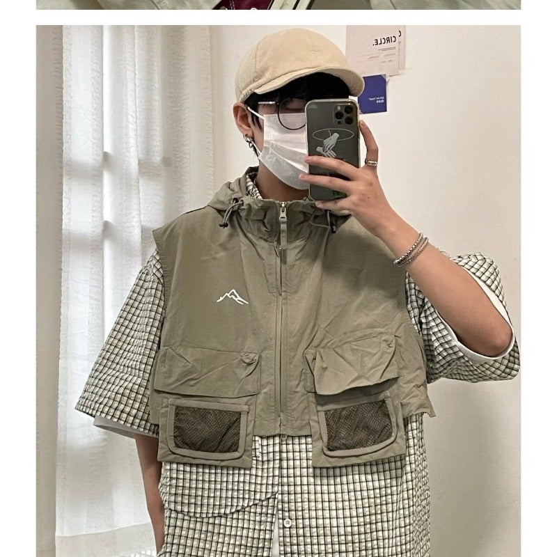 Cross-border Crisis Youth Mountain Outdoor Function Short Hooded Vest Mens and Womens Japanese Tooling Leisure Spring and Summer Outside Black - Image 2