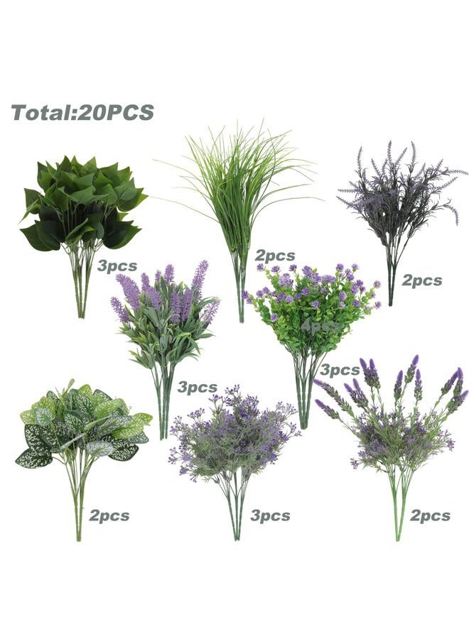 Green Moon 20 Bundles Artificial Lavender Plants Outdoor Fake Outdoor Plants UV Resistant Faux Hanging Plants for Home Planter Garden Patio Front Porch Yard Decor - Image 2